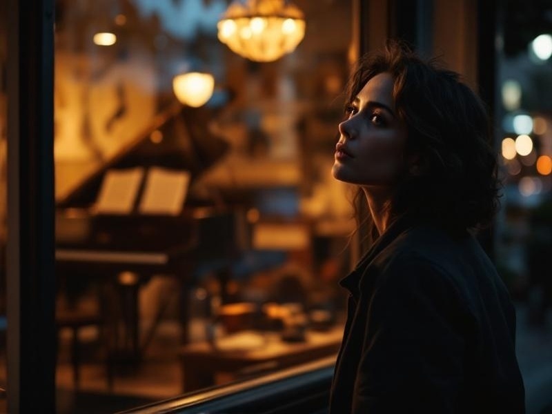 ピアノを見つめる人